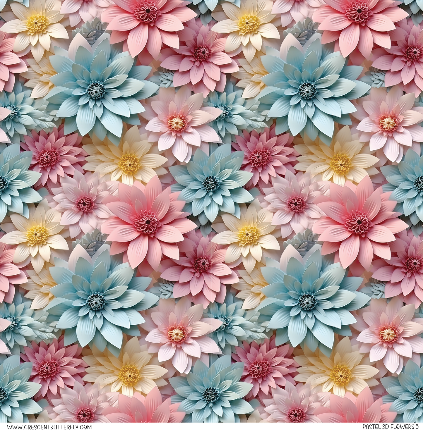 Pastel 3D Flowers 5 Pattern Vinyl Sheet/Wrap