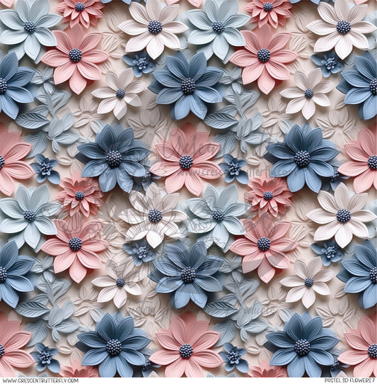 Pastel 3D Flowers 7 Printed Vinyl Sheet/Wrap