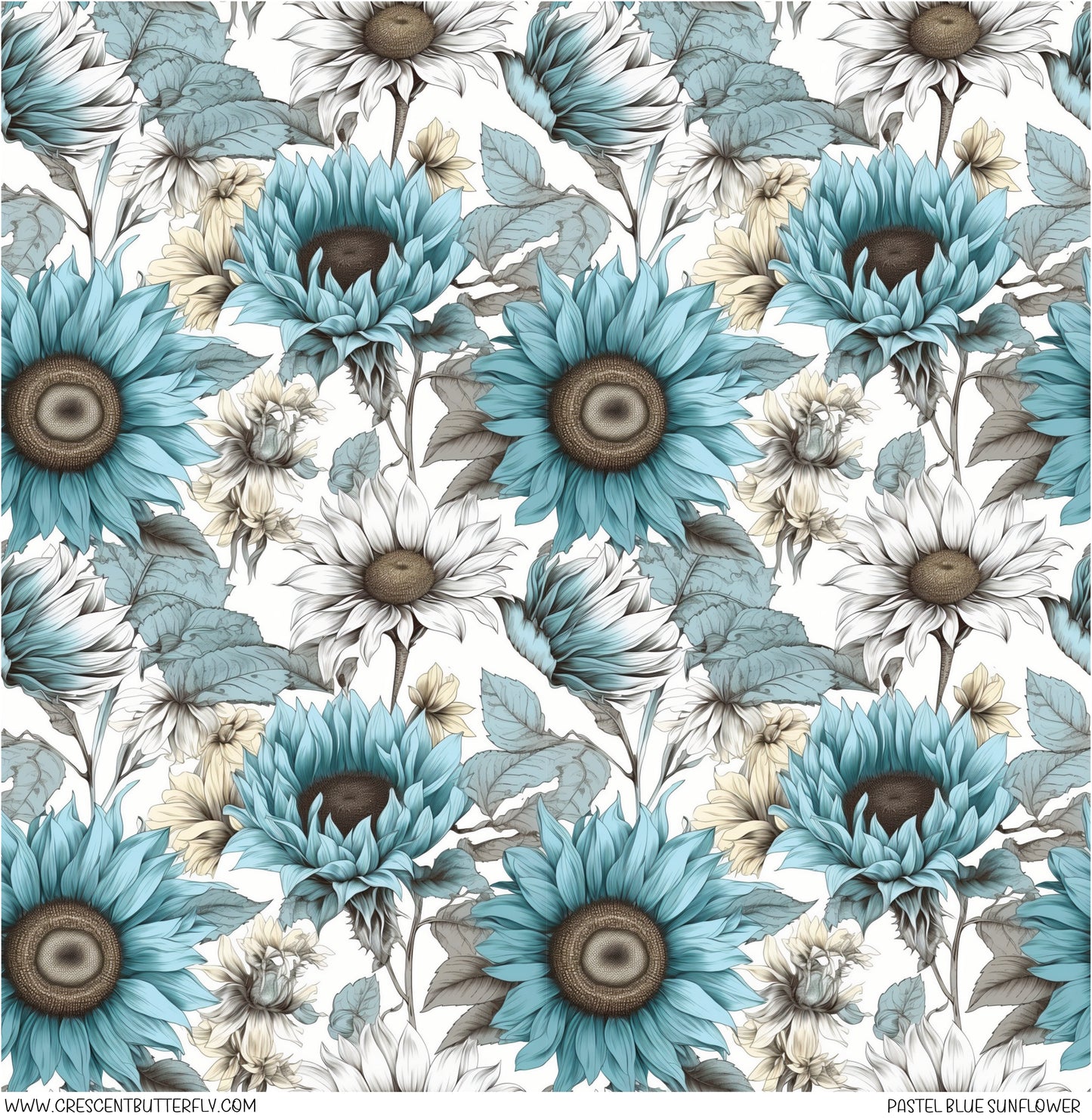 Pastel Blue Sunflower Printed Vinyl Sheet/Wrap