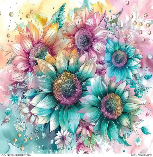Pastel Sunflowers 1 Printed Vinyl Sheet/Wrap