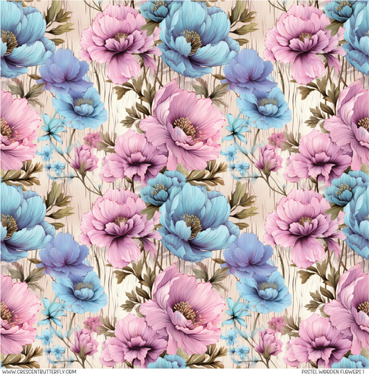 Pastel Wooden Flowers 1 Pattern Vinyl Sheet/Wrap