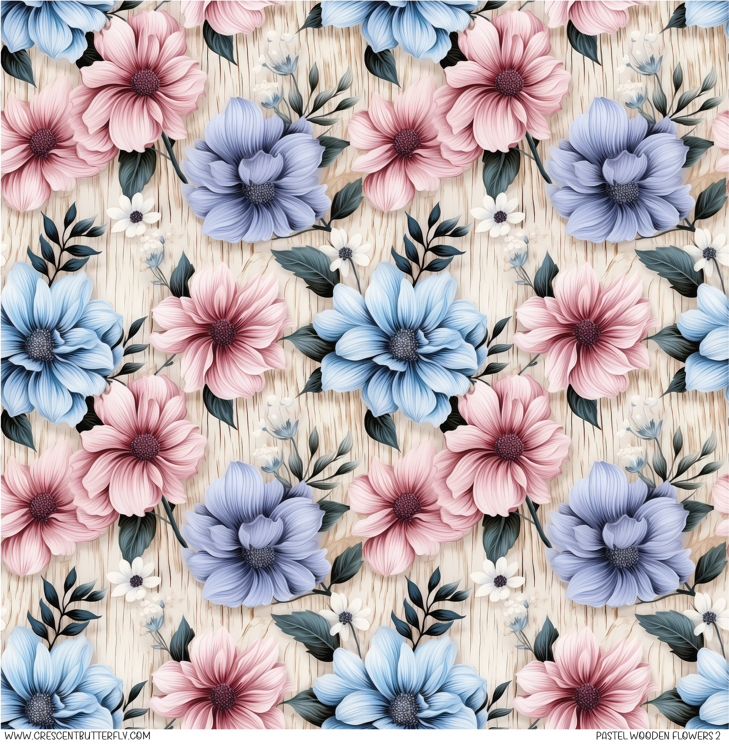 Pastel Wooden Flowers 2 Pattern Vinyl Sheet/Wrap