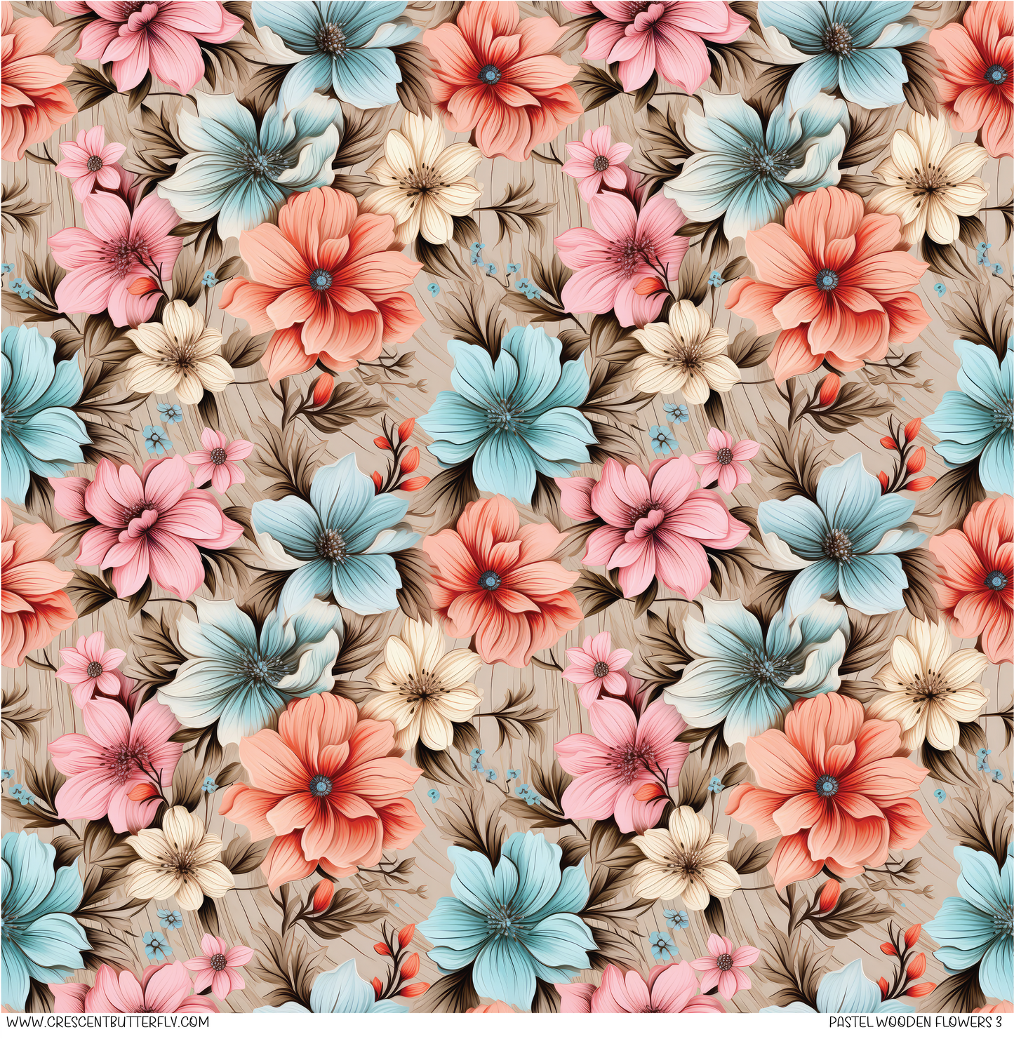 Pastel Wooden Flowers 3 Pattern Vinyl Sheet/Wrap