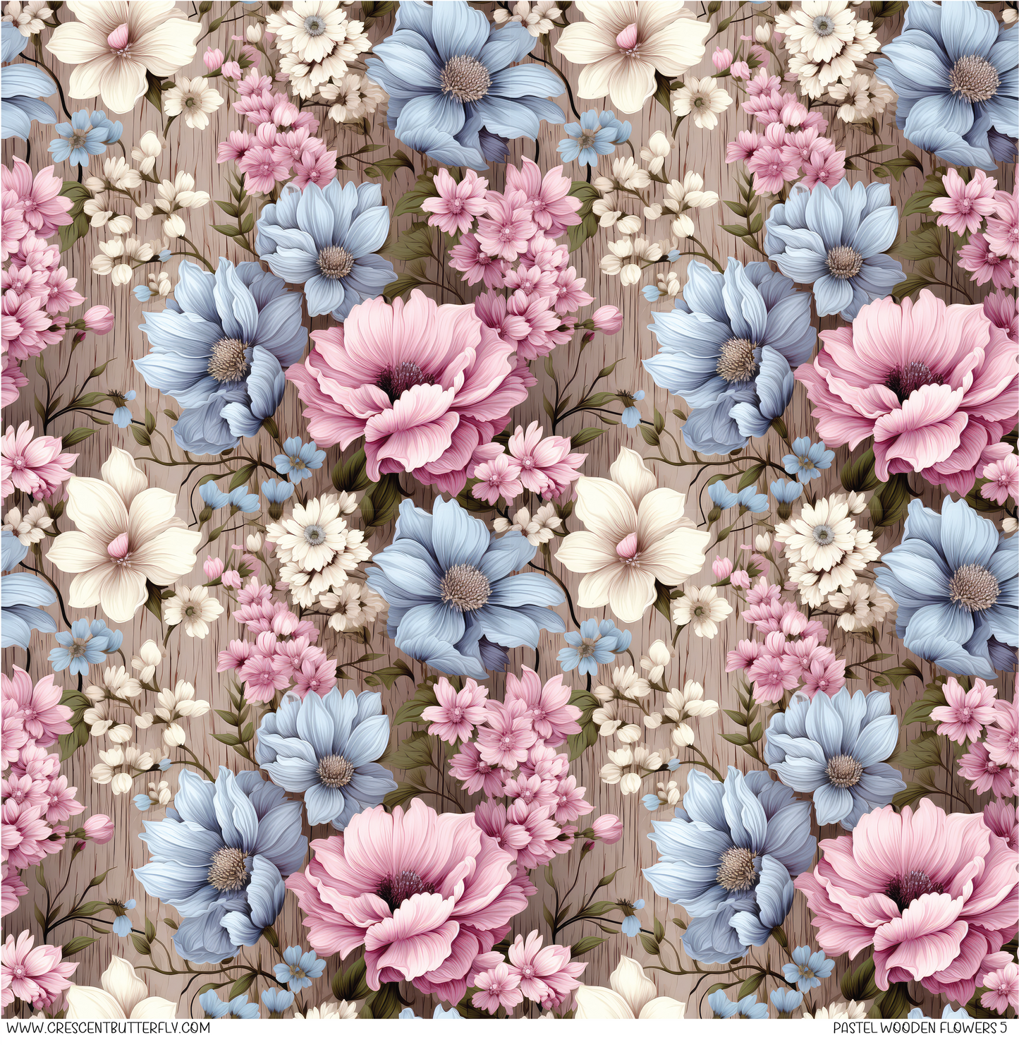 Pastel Wooden Flowers 5 Pattern Vinyl Sheet/Wrap