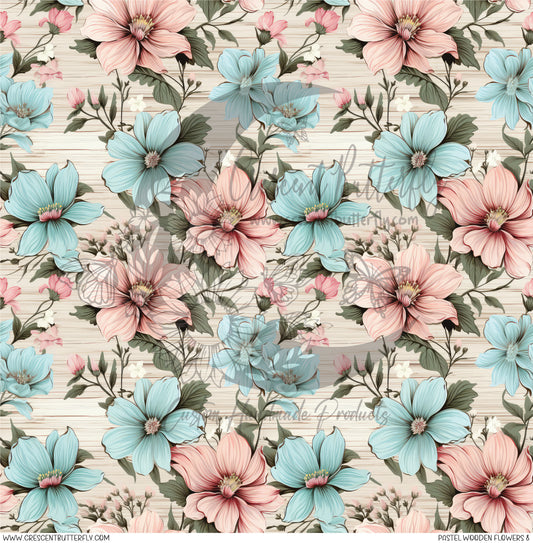 Pastel Wooden Flowers 8 Printed Vinyl Sheet/Wrap