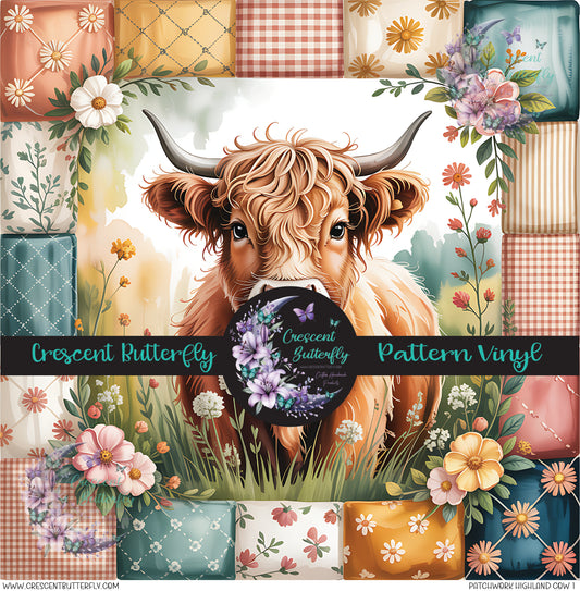 Patchwork Highland Cow 1 Printed Vinyl Sheet/Wrap