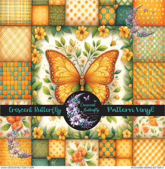 Patchwork Orange Butterfly Printed Vinyl Sheet/Wrap