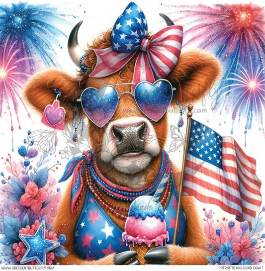 Patriotic Highland Cow 1 Printed Vinyl Sheet/Wrap