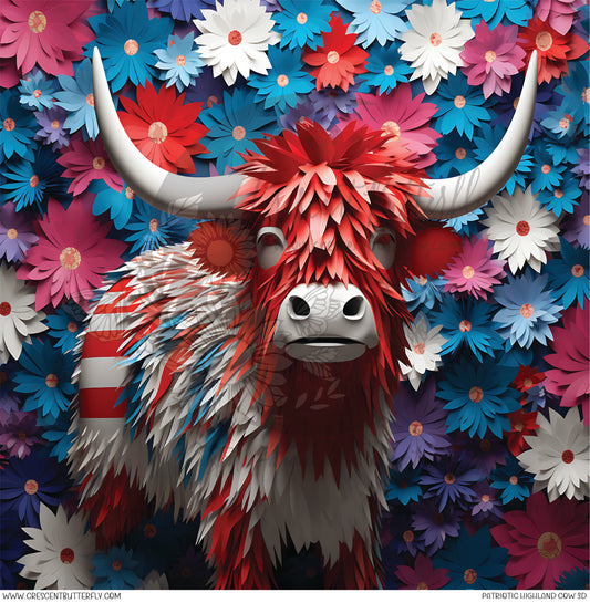 Patriotic Highland Cow 3D Printed Vinyl Sheet/Wrap