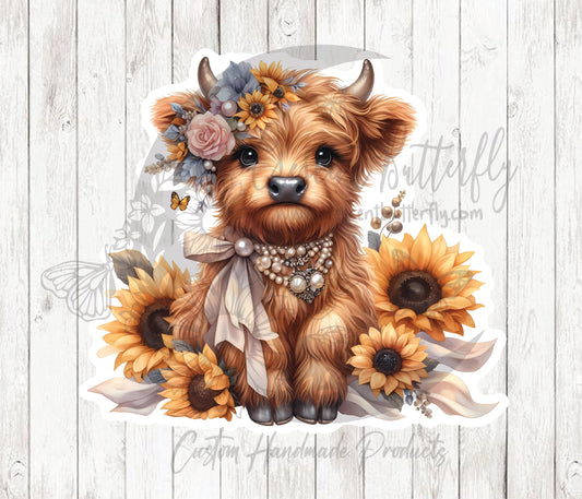Pearls Highland Cow 1 Sticker / Decal