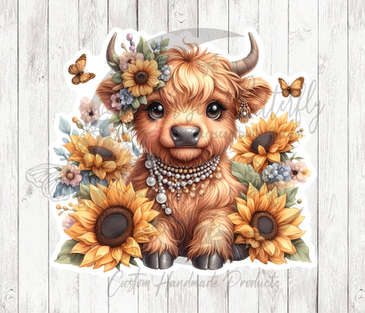 Pearls Highland Cow 2 Sticker / Decal