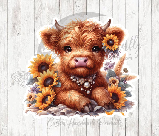 Pearls Highland Cow 8 Sticker / Decal