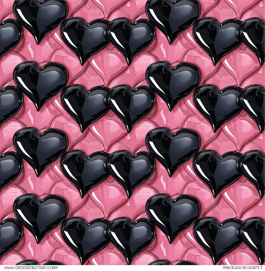 Pink Black 3D Hearts 3 Pattern Vinyl Sheet/Wrap