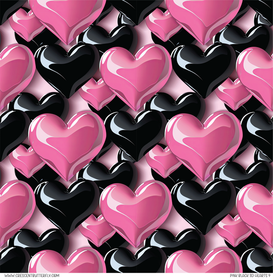 Pink Black 3D Hearts 9 Pattern Vinyl Sheet/Wrap