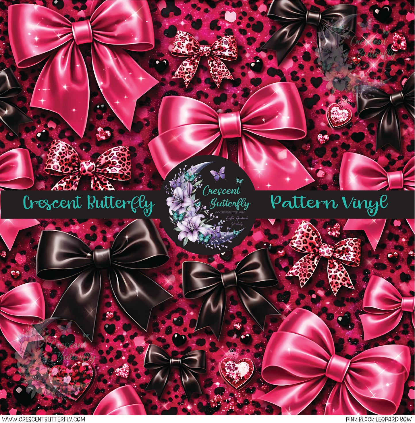 Pink Black Leopard Bow Printed Vinyl Sheet/Wrap