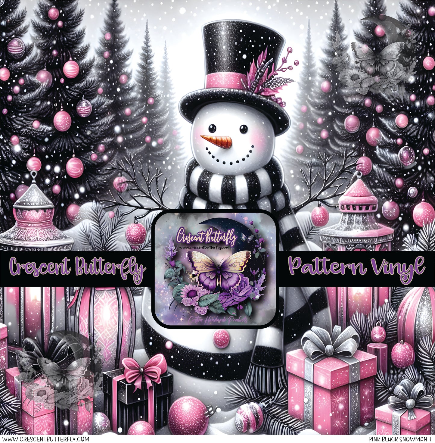 Pink Black Snowman 1 Printed Vinyl Sheet/Wrap