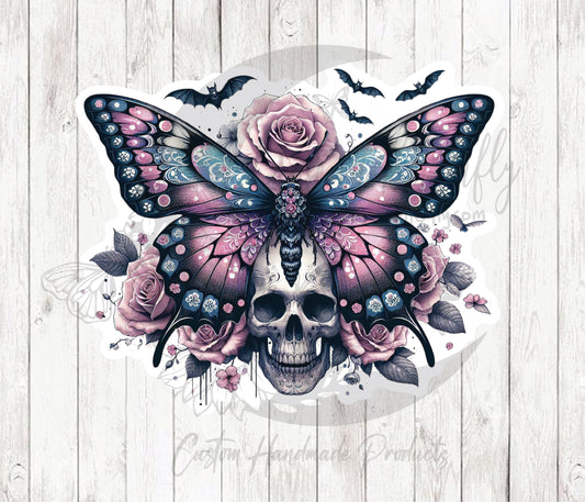 Pink Butterfly Skull 16 Sticker / Decal