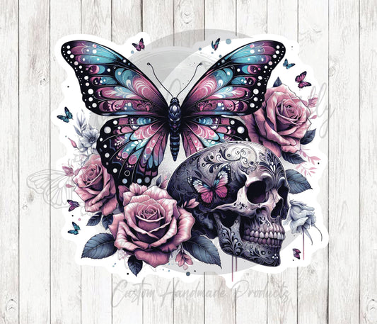 Pink Butterfly Skull 17 Sticker / Decal