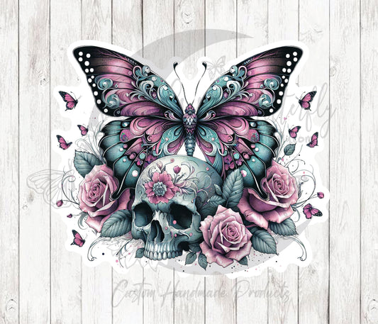 Pink Butterfly Skull 18 Sticker / Decal