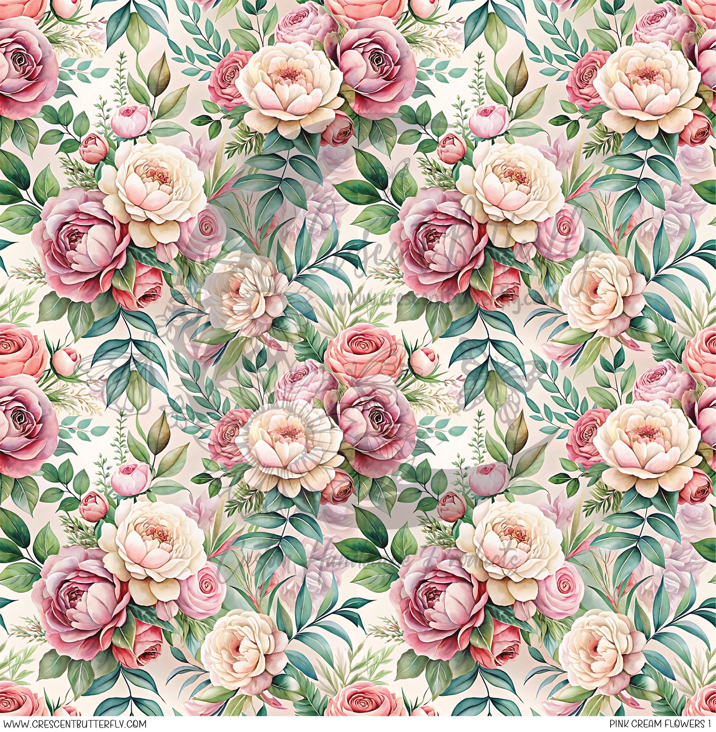 Pink Cream Flowers 1 Printed Vinyl Sheet/Wrap