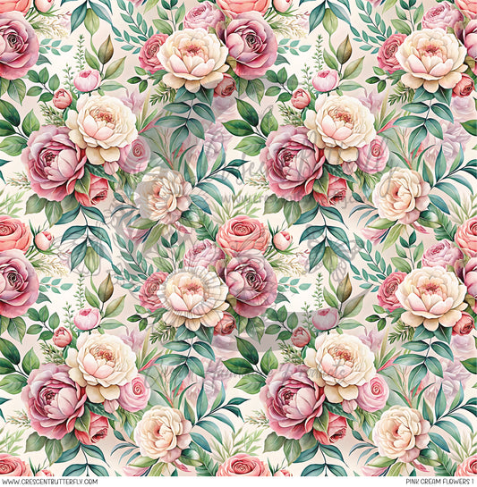 Pink Cream Flowers 1 Printed Vinyl Sheet/Wrap