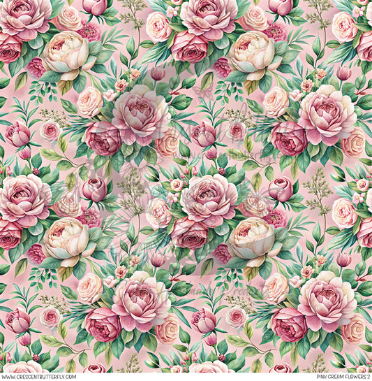Pink Cream Flowers 2 Printed Vinyl Sheet/Wrap