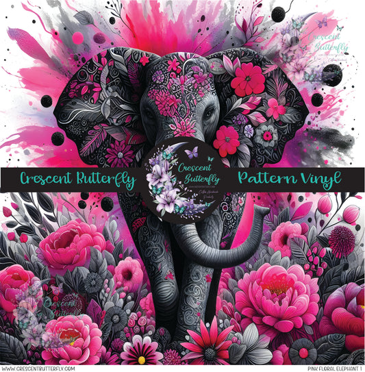 Pink Floral Elephant 1 Printed Vinyl Sheet/Wrap