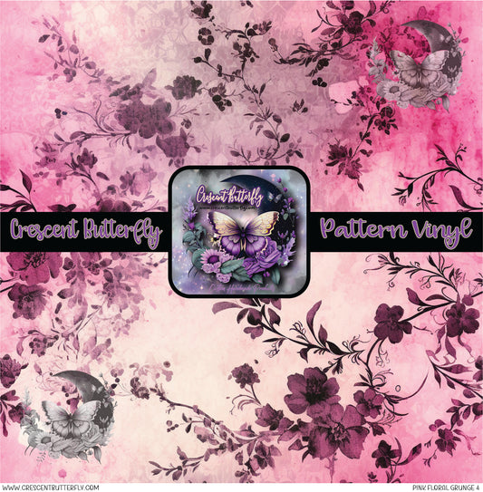 Pink Floral Grunge 4 Printed Vinyl Sheet/Wrap
