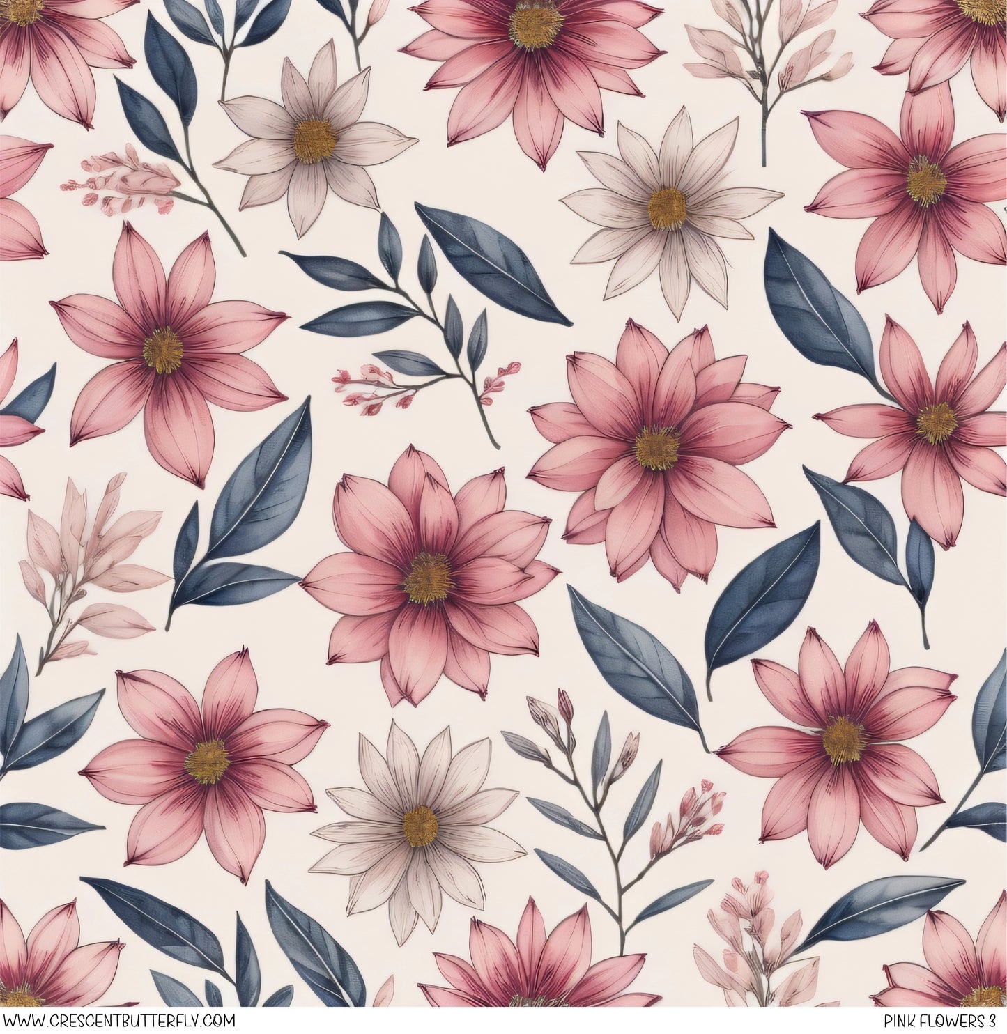 Pink Flowers 3 Printed Vinyl Sheet/Wrap