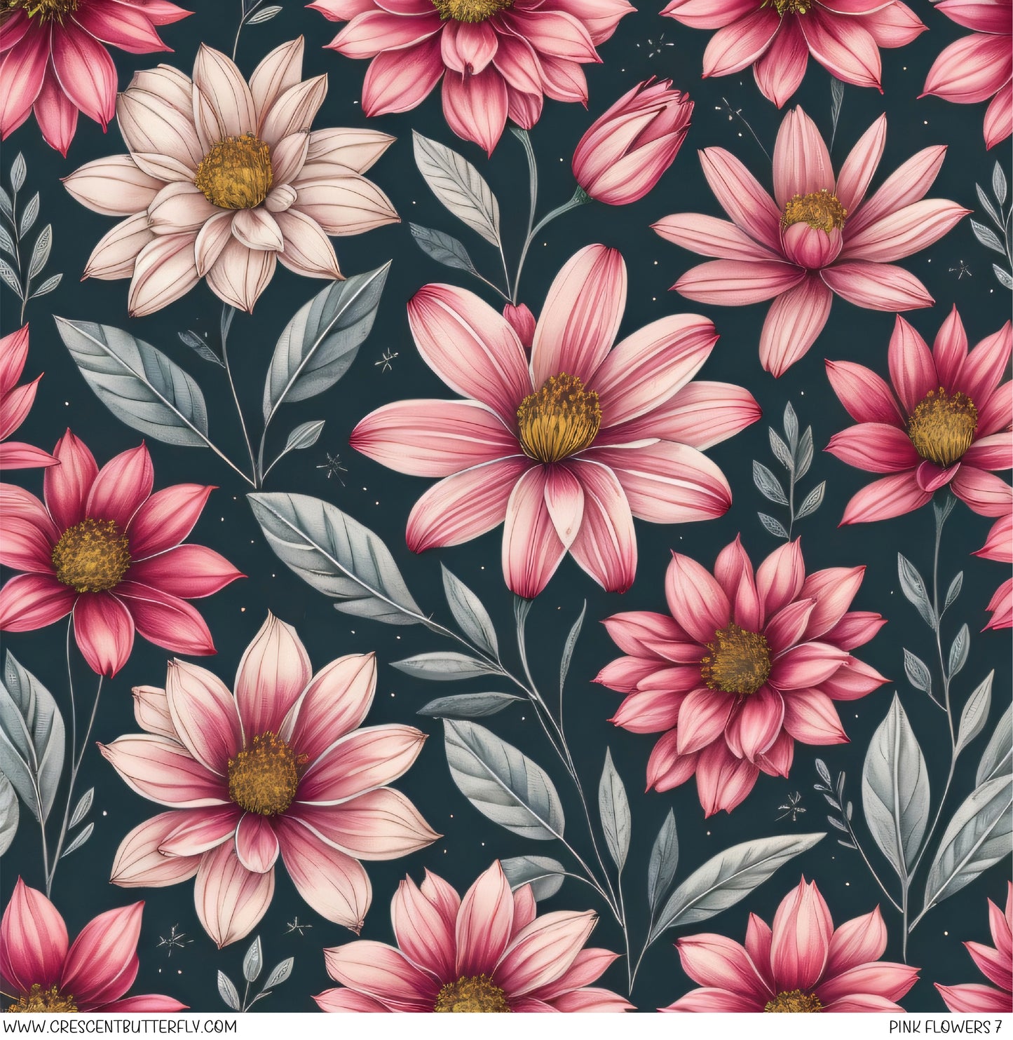 Pink Flowers 7 Printed Vinyl Sheet/Wrap