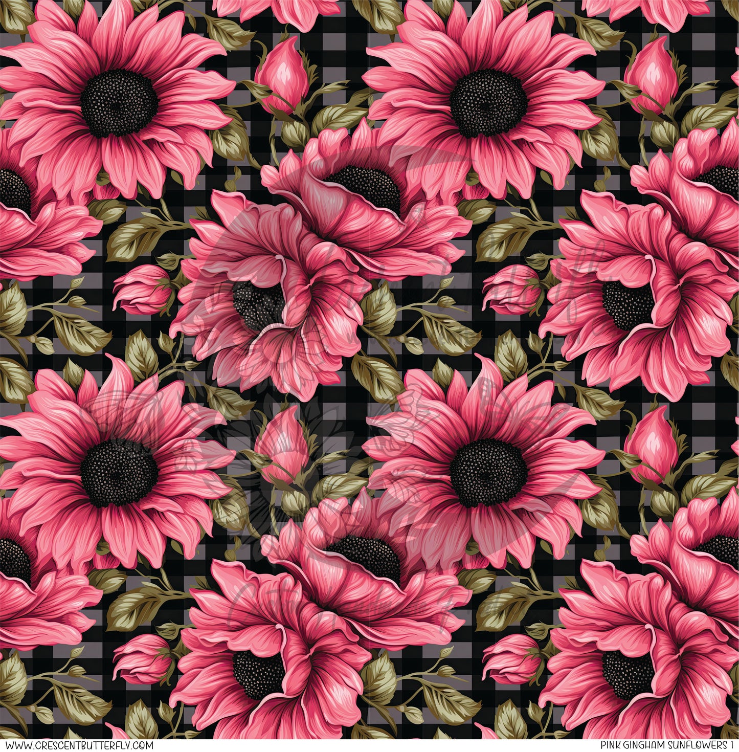 Pink Gingham Sunflowers 1 Printed Vinyl Sheet/Wrap