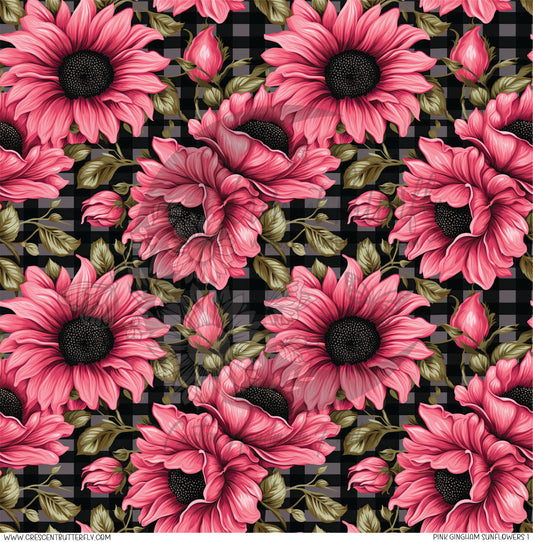 Pink Gingham Sunflowers 1 Printed Vinyl Sheet/Wrap