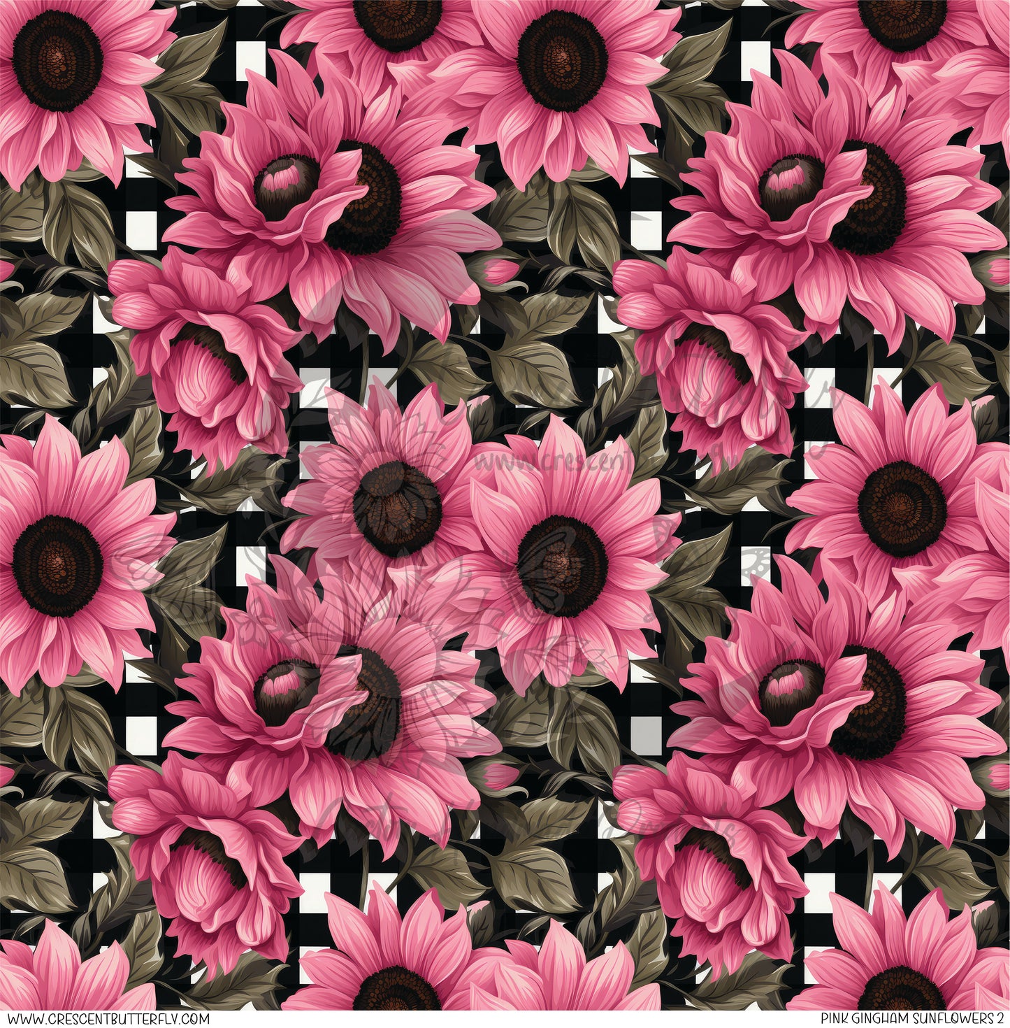 Pink Gingham Sunflowers 2 Printed Vinyl Sheet/Wrap