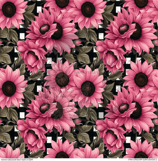Pink Gingham Sunflowers 2 Printed Vinyl Sheet/Wrap