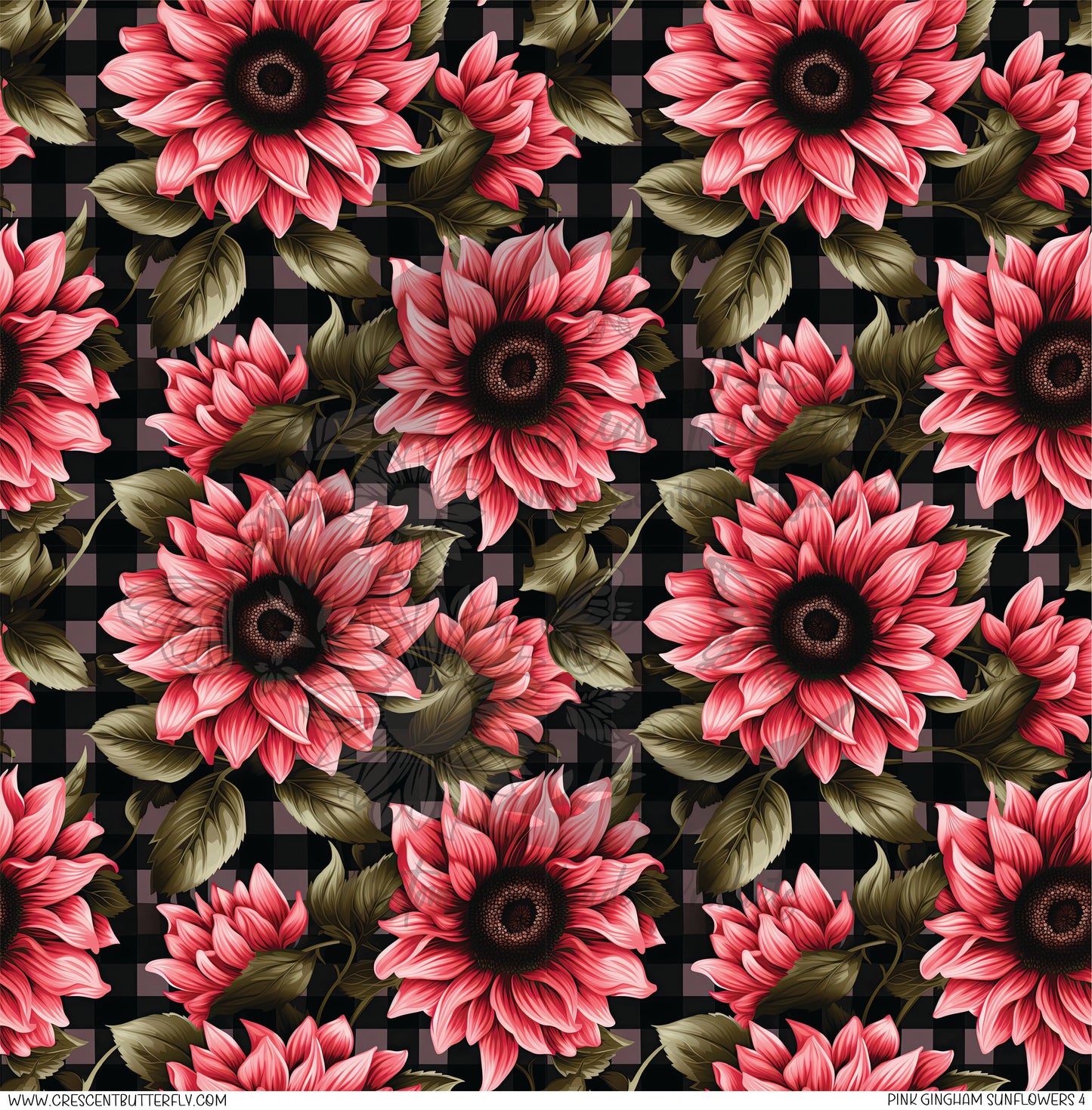 Pink Gingham Sunflowers 4 Printed Vinyl Sheet/Wrap