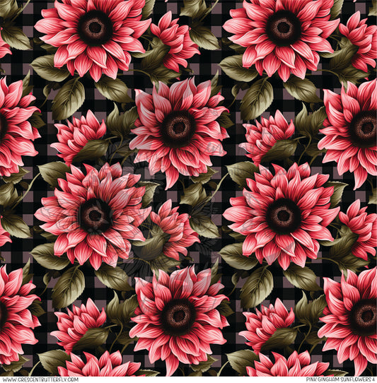 Pink Gingham Sunflowers 4 Printed Vinyl Sheet/Wrap