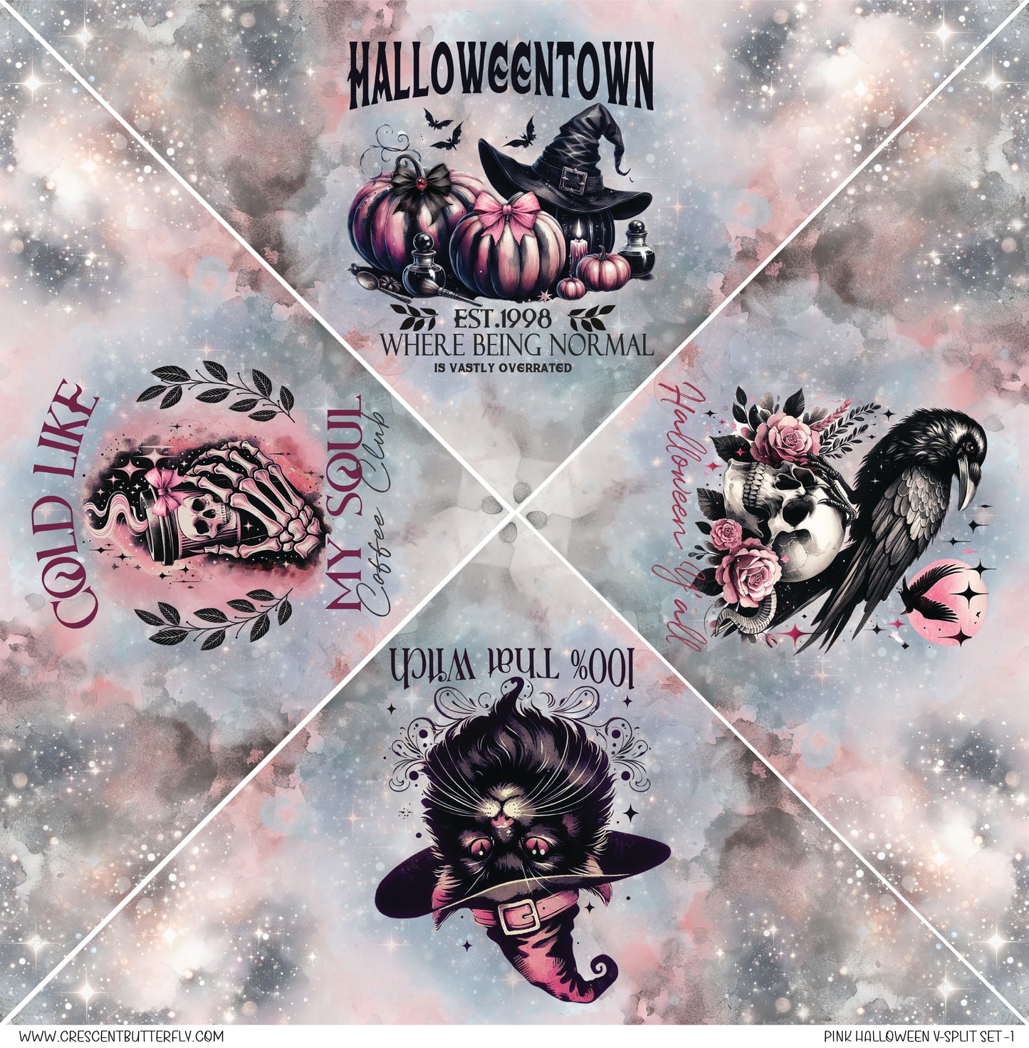 Pink Halloween V-Split Set-1 Printed Vinyl Sheet-Tumbler Wrap