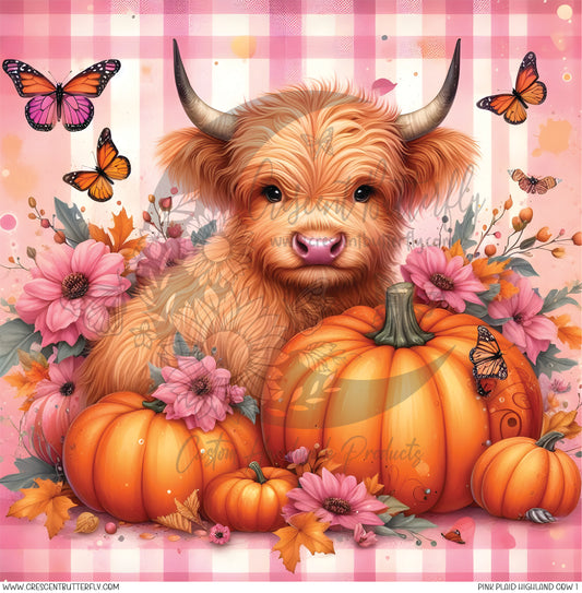 Pink Plaid Highland Cow 1 Printed Vinyl Sheet/Wrap