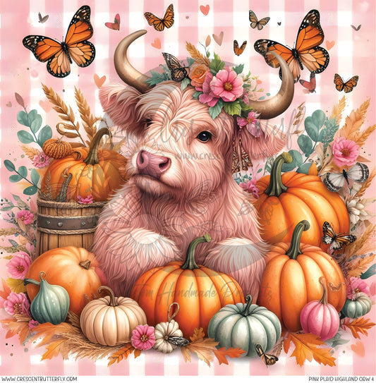 Pink Plaid Highland Cow 4 Printed Vinyl Sheet/Wrap