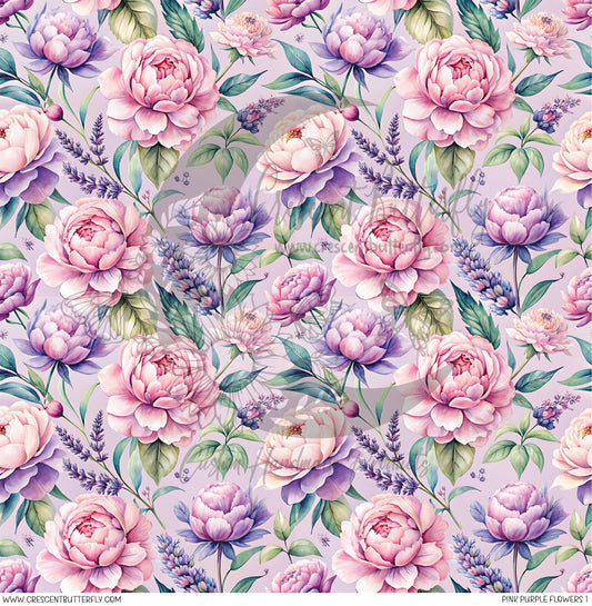 Pink Purple Flowers 1 Printed Vinyl Sheet/Wrap
