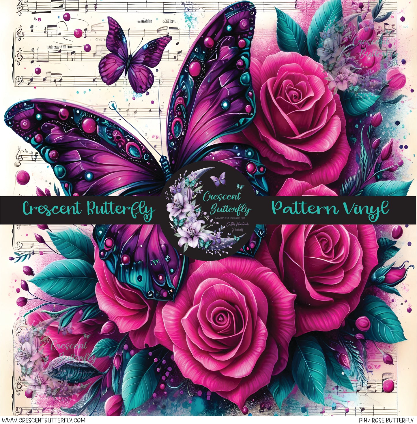 Pink Rose Butterfly Printed Vinyl Sheet/Wrap