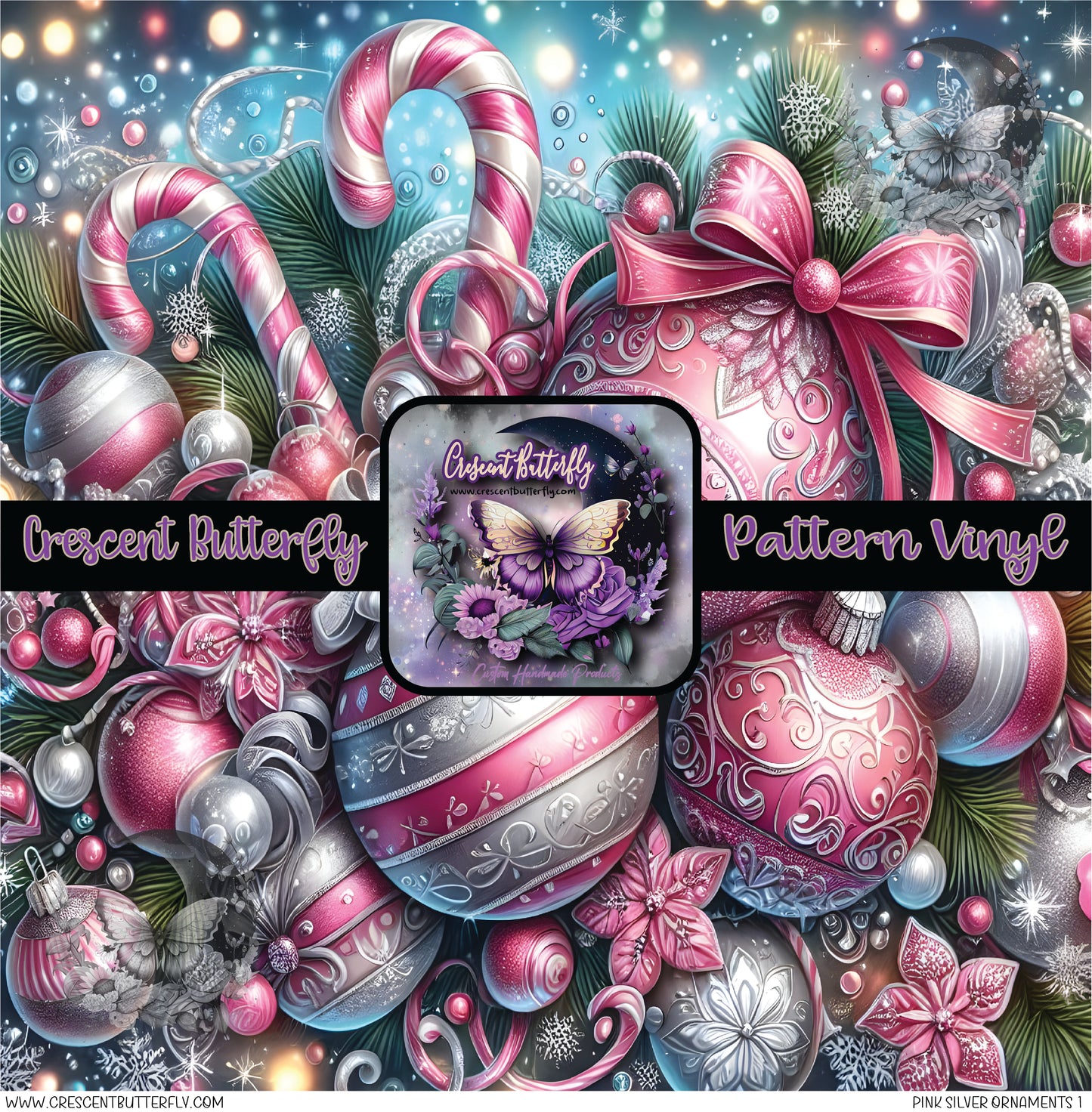 Pink Silver Ornaments 1 Printed Vinyl Sheet/Wrap