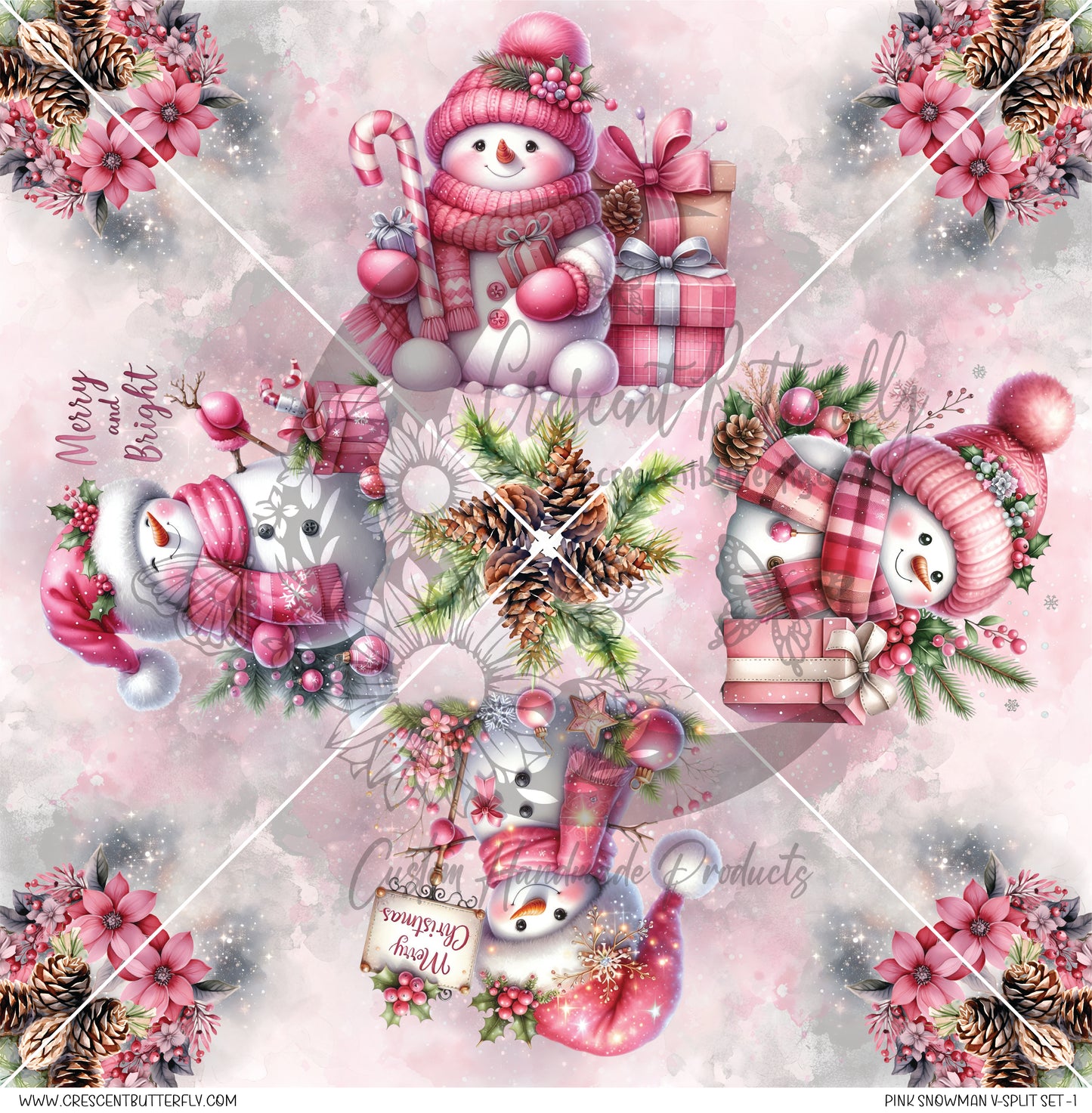 Pink Snowman V-Split Set-1 Printed Vinyl Sheet/Wrap