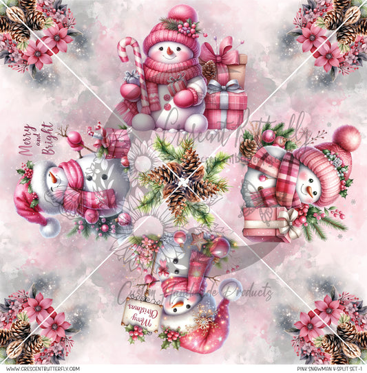 Pink Snowman V-Split Set-1 Printed Vinyl Sheet/Wrap