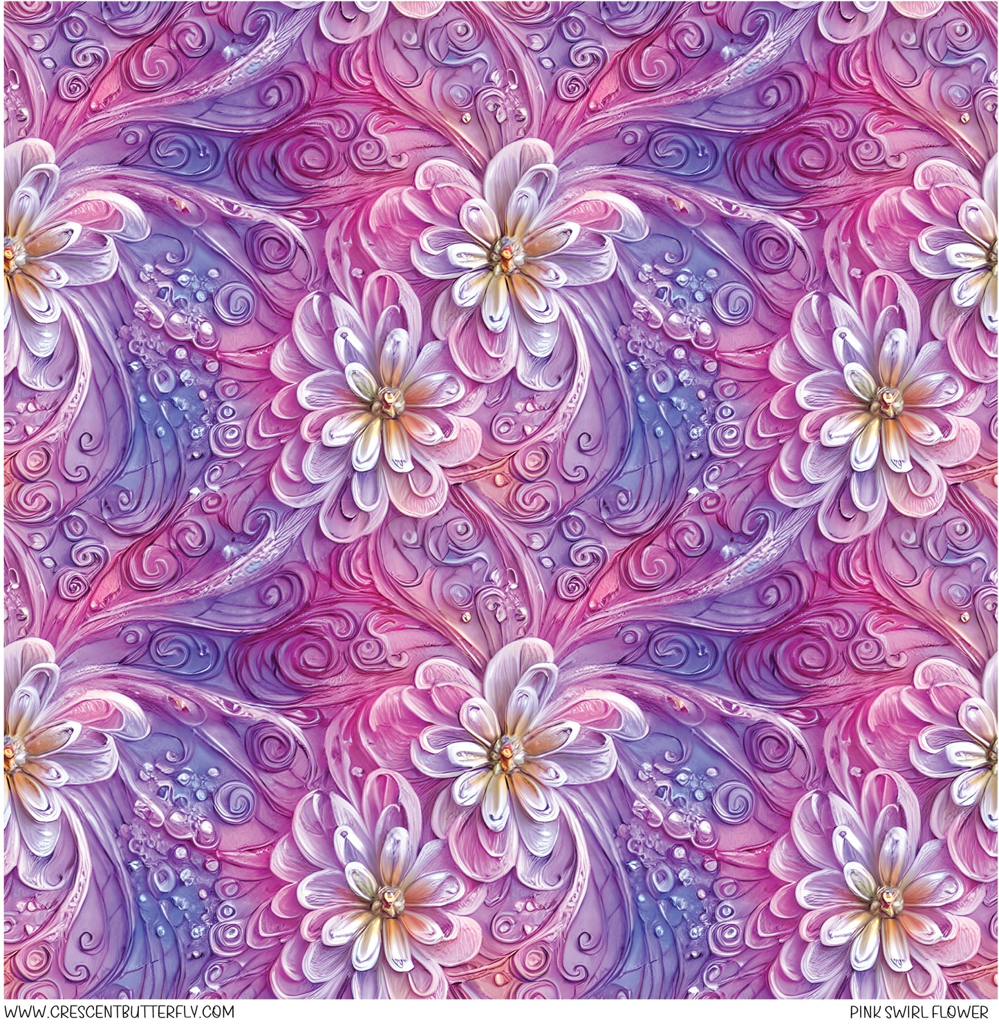 Pink Swirl Flower Printed Vinyl Sheet/Wrap