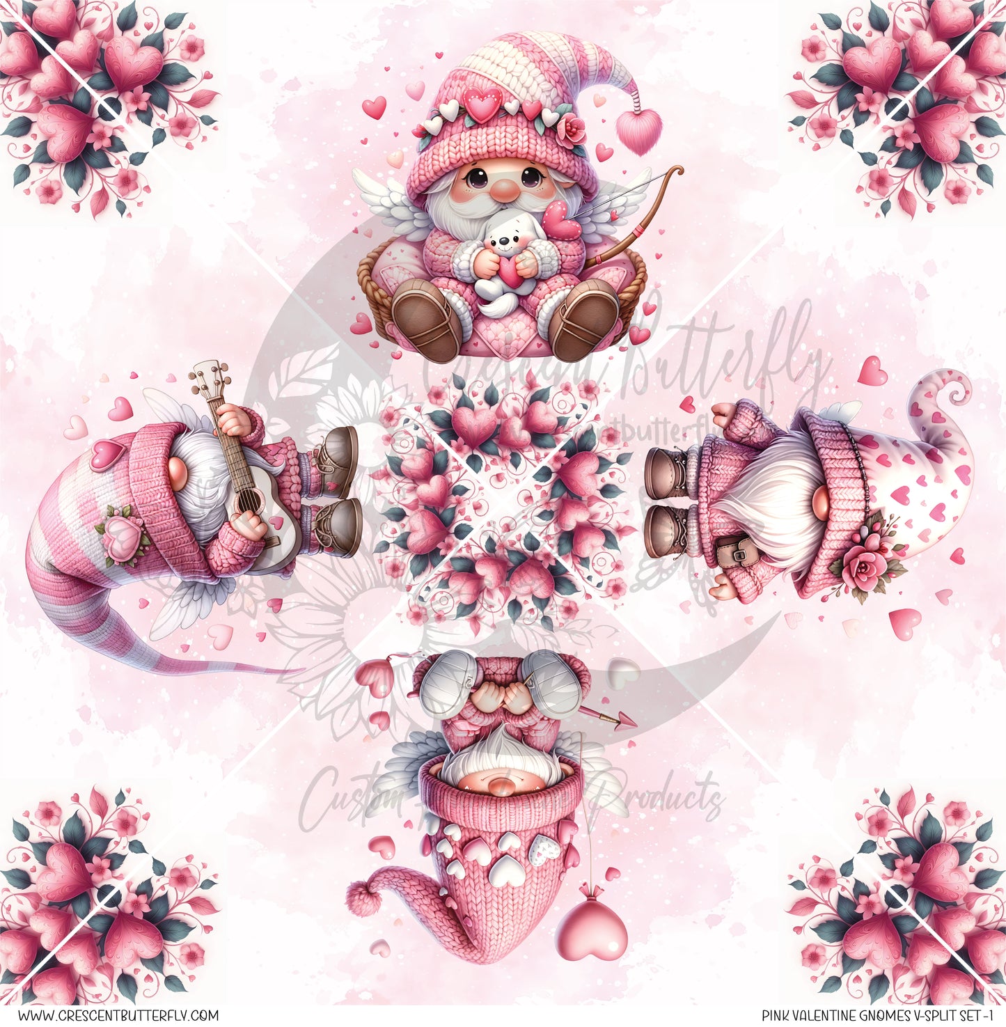 Pink Valentine Gnomes V-Split Set-1 Printed Vinyl Sheet/Wrap