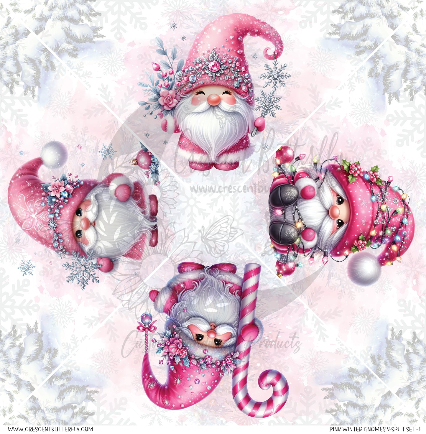 Pink Winter Gnomes V-Split Set-1 Printed Vinyl Sheet/Wrap