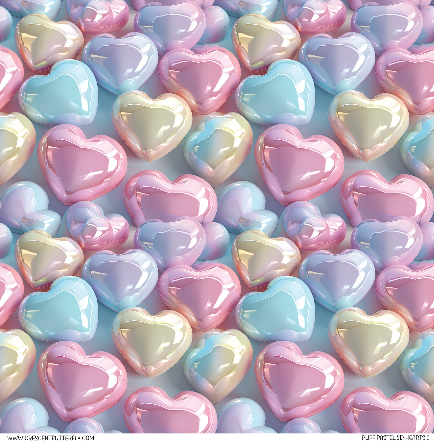 Puff Pastel 3D Hearts 5 Pattern Vinyl Sheet/Wrap