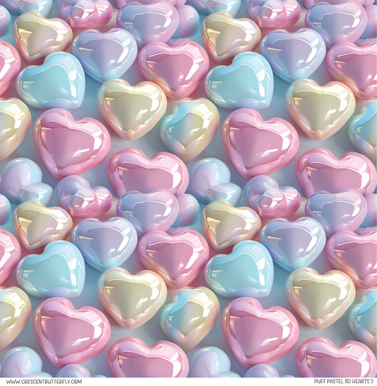 Puff Pastel 3D Hearts 5 Pattern Vinyl Sheet/Wrap