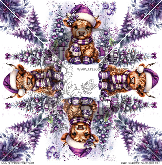 Purple Christmas Cows V-Split Set 1 Printed Vinyl Sheet/Wrap